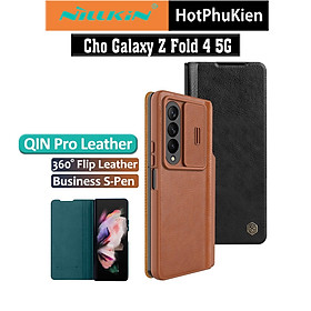 Case bao da chống sốc cho Samsung Galaxy Z Fold 4 trang bị nắp bảo vệ Camera và ngăn đựng S-Pen hiệu Nillkin Qin Pro (chất liệu da cao cấp, thiết kế thời trang cá tính) - Hàng nhập khẩu - Màu Nâu Da Bò
