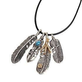Metal Feather Pendant Unisex Necklace  Womens  Braided Cord