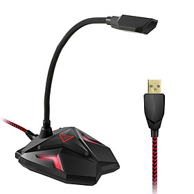 USB Computer Microphone Cool Gaming Microphone Omnidirectional Desktop Mic 360° Adjustable Neck with Mute Switch LED