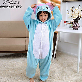 Bộ Đồ thú Khủng Long xanh liền thân lông mịn Pijama dành Cho Người Lớn và