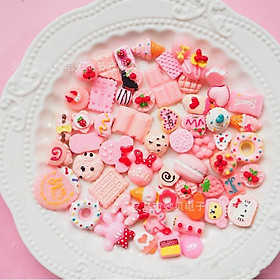 Chuyên Charm * Túi 100 charm màu hồng các loại bánh kẹo trang trí vỏ điện thoại, kẹp tóc, ve áo, khung tranh, DIY