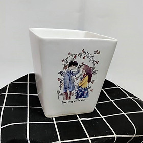 Chậu sứ vuông vát in hình siêu đẹp cỡ S2