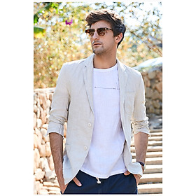 Áo vest blazer Linen nam dáng lửng, chất vải linen tự nhiên mềm mại, thời trang phong cách lịch lãm - Trắng