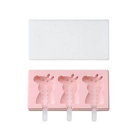 Cute Silicone Ice Mold with Lid Ice Cream Mold Popsicle Molds DIY Ice Bar Mould with Reusable Sticks Specification:3 Cavity pig pink