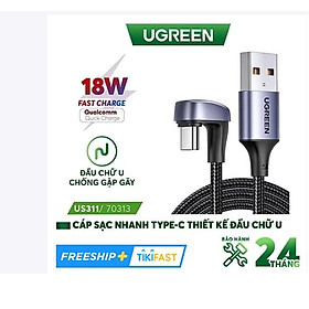 Mua Cáp USB type C sạc nhanh đầu bọc nhôm chống nhiễu US311 ugreen 70313 1m 1M bẻ chữ U - hàng chính hãng