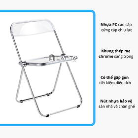 Ghế nhựa trong suốt gấp gọn Ghế Acrylic khung thép mạ cao cấp Ghế decor chụp hình đẹp Folding chairs CT3618-S