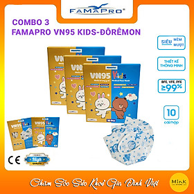 [COMBO 3 HỘP - FAMAPRO VN95 KIDS] - Khẩu trang y tế trẻ em Famapro VN95 KIDS (10 cái/ hộp)