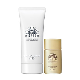 Bộ đôi Kem chống nắng dưỡng trắng dạng gel Anessa Whitening UV Sunscreen Gel 90g + Kem chống nắng dưỡng da dạng sữa bảo vệ hoàn hảo Anessa Perfect UV Sunscreen Skincare Milk SPF 50+ PA++++ 20ml