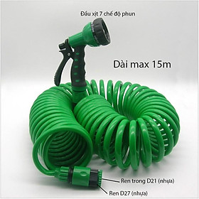 Bộ vòi xịt 7 chế độ kèm dây mềm lò xo dài max 15m (nhựa mềm)