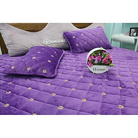 Sét 3 món ga gối nỉ nhung thêu cúc hoạ mi nhập khẩu