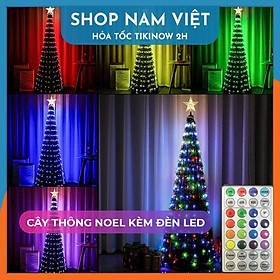 Cây Thông Noel Kèm Đèn Led Điều Khiển Remote, Có Thể Gấp Gọn, Trang Trí Giáng Sinh