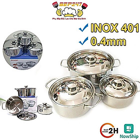 Bộ 3 Nồi Inox Sharp Cho Mọi Loại Bếp, Nồi Đa Năng, Thân Và Nắp Nồi Inox 410 Dày 0.4mm - Bộ Nồi Sharp