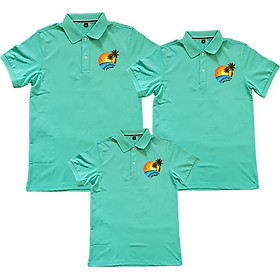 Áo thun cá sấu gia đình họa tiết Summer màu xanh ngọc