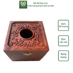 Hộp đựng giấy ăn Hoa hồng leo Đồ Gỗ Gia Linh gỗ Hương đá KT 14cm x 14cm