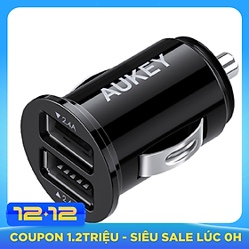 Adapter Sạc Xe Hơi 2 Cổng 24W Aukey CC-S1 (Đen) - Hàng Chính Hãng