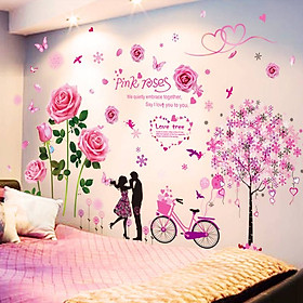 Decal dán tường Hoa hồng phấn và cây trái tim 2 - HP420