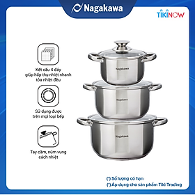 Mua Bộ 3 Nồi Inox Cao Cấp 4 Đáy Nagakawa NAG1304 (16cm  20cm  24cm) Dùng Cho Mọi Loại Bếp - Hàng Chính Hãng