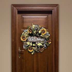 13.78inch Sunflowers Wreath Welcome Sign for Wall Front Door Decoration
