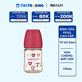 Bình Sữa Moyuum Premium Ppsu All In One Bottle 170m/270ml nhiều màu - Tim đỏ - 170ml