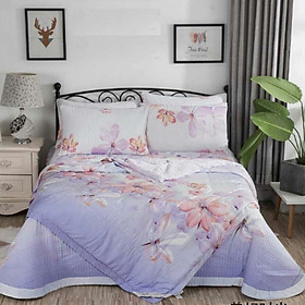 Set chăn ga gối trần bông 100% tencel - Hoa Cánh Cam - Tặng kèm 1 móc khóa Houston