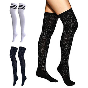 4x Lady Crystal Stripes Tube Thigh High Tights Over Knee Socks Casual Stockings