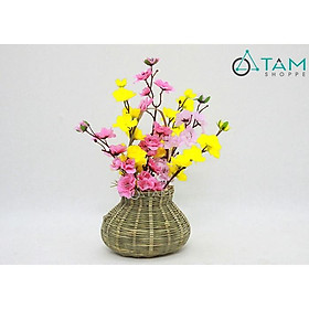 Giỏ hoa Tết Vintage bằng tre Mai đào số 08 cao 40cm