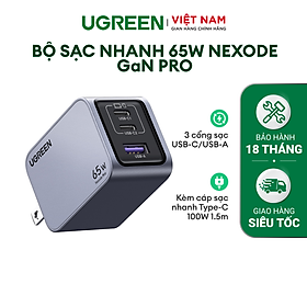Mua Bộ sạc nhanh Ugreen 65W Nexode GaN Pro CD381 | 3 cổng sạc USB-C/USB-A| Kèm cáp sạc nhanh Type-C 100W 1.5m | Hàng chính hãng-Bảo hành 18 tháng | 25870