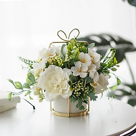 Mua Bình hoa gốm sứ khung kim loại kèm hoa giả hoa lụa - Bình bông  Lọ hoa giả để bàn làm việc  decor kệ tủ phòng khách đẹp
