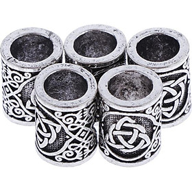 Pack of 5 Norse Viking Hair Beard Beads Hair Pendant Bracelet Antique DIY Bracelet Making Hair Dcoration Beards, Silver,15 x 12mm