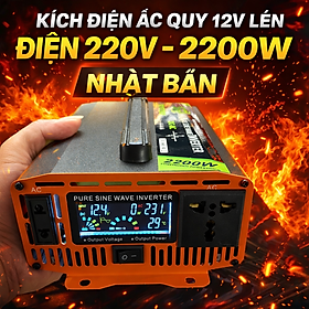 Kích Điện 12V Lên 220V 2200W Hàng Nhật – Sóng Sin Chuẩn, Màn Hình LED Hiển Thị Vôn & Nhiệt Độ