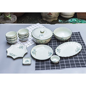 Mua Bộ sản phẩm đồ ăn vẽ hoa sen gốm sứ Bát Tràng( 13 món)