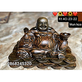 Mua Tượng phật di lặc dâng thỏi vàng để bàn bằng gỗ mun hoa kt 40×23×22cm