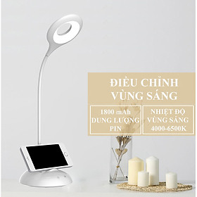 Đèn Bàn Học Đọc Sách Làm Việc LED Chống Cận Bảo Vệ Mắt – Cảm Ứng Tích Hợp Pin 1800mAh – Vùng Sáng 4000-6500K – 3 Cấp Độ Điều Chỉnh – Kết Hợp Kê Điện Thoại Tiện Lợi
