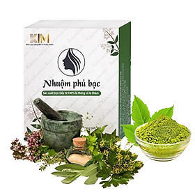 Combo 02 hộp Nhuộm tóc phủ bạc KIM (50g) 100% tự nhiên từ bột lá Móng và lá Chàm - Nhuộm mầu Đen