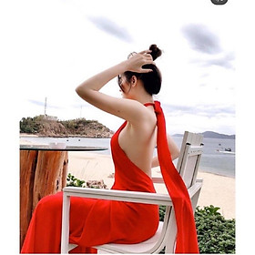 Đầm maxi đi biển 3 màu đỏ vàng trắng chất lụa