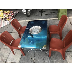 Mua Bàn inox khoét lỗ cho quán nướng  nhà hàng ( 60x1m  cao 55cm)