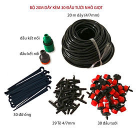 Combo bộ 30 đầu Béc tưới cây nhỏ giọt kèm 20m ống PVC 4/7mm và phụ kiện đấu nối