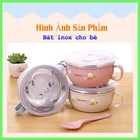 Mua Bát ăn dặm Inox 2 lớp cách nhiệt có tay cầm kèm muỗng và nắp cho bé – AD08