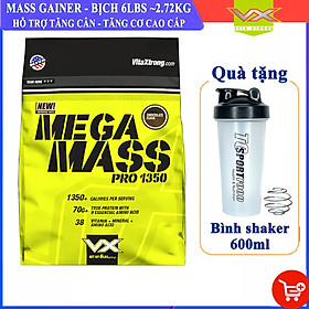 Combo Sữa tăng cân tăng cơ MEGA MASS của VITAXTRONG hương Chocolate bịch 6LBS hỗ trợ tăng cân tăng cơ nhanh cho người gầy, khó hấp thụ & Bình shaker 600ml (Mẫu ngẫu nhiên)