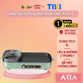 Mua Bếp lẩu nướng điện 2 ngăn Bear DKL-C15G1 - Dung tích 3L  chống dính  dễ vệ sinh  thanh gạt điều chỉnh nhiệt độ - HÀNG CHÍNH HÃNG