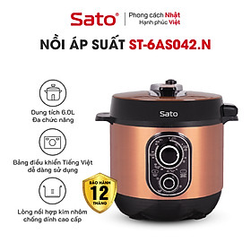 Nồi áp suất đa năng SATO 6AS042.N 6.0L - Nồi áp suất đa chức năng : nấu cơm, nấu cháo, hầm gân, ninh, súp, hấp, giữ ấm ... Dung tích : 6.0 lít phù hợp gia đình 4 - 6 người - Miễn phí vận chuyển toàn quốc - Hàng chính hãng