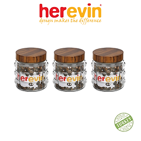 Mua Bộ 3 Hũ Thuỷ Tinh Herevin Tròn Sọc Nắp woody 1L - HEHU231901-205