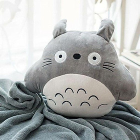 Thú Bông, Combo Mền Gối Ngủ Văn Phòng Tiện Lợi Totoro Tròn Màu Xám Siêu Mịn 1.1x1.7m