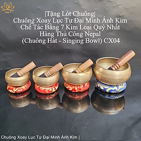 Chuông Xoay Lục Tự Đại Minh Màu Bạc Ánh Kim Chế Tác Bằng 7 KLQ Hàng Thủ Công Nepal (Chuông Hát - Singing Bowl)
