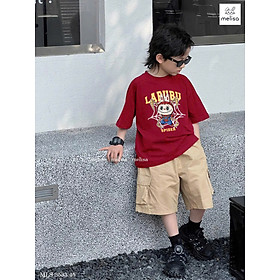 Set bộ cho bé trai áo thun họa tiết labubu bé diện đi chơi dự tiệc lễ tết đẹp từ 12-45kg chất cotton mềm mát