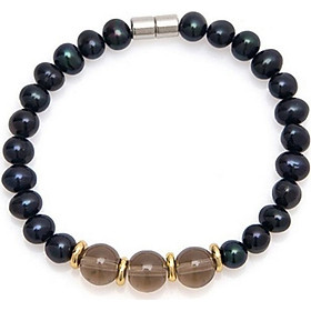 Lắc tay nam ngọc trai đen thạch anh khói tự nhiên