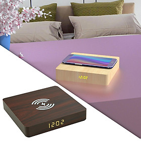 Wireless Charger Station with Alarm Clock for Bedroom Travel Wood