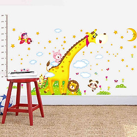 Decal dán tường thước đo cho bé thước đo hươu cao cổ ngộ nghĩnh