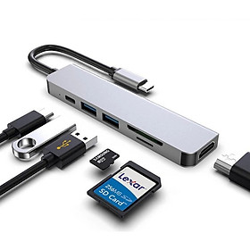 Mua Cáp chuyển đổi Type c sang HDMI 4k   2x USB3.0  đầu đọc thẻ SD  TF  cổng USB C sạc PD 6in1 vỏ nhôm
