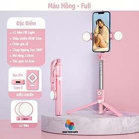 Gậy selfie CYKE B11S chụp ảnh, livestream quay video, có 2 đèn fill light, tự sướng du lịch, điều khiển từ xa 10 mét lướt tiktok, ứng dụng mạng xã hội, Hàng chính hãng - Màu Hồng